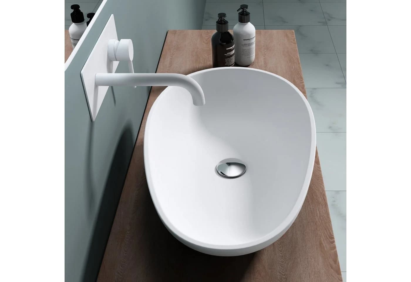 doporro Aufsatzwaschbecken Oval Weiß Gussmarmor - Bild 3