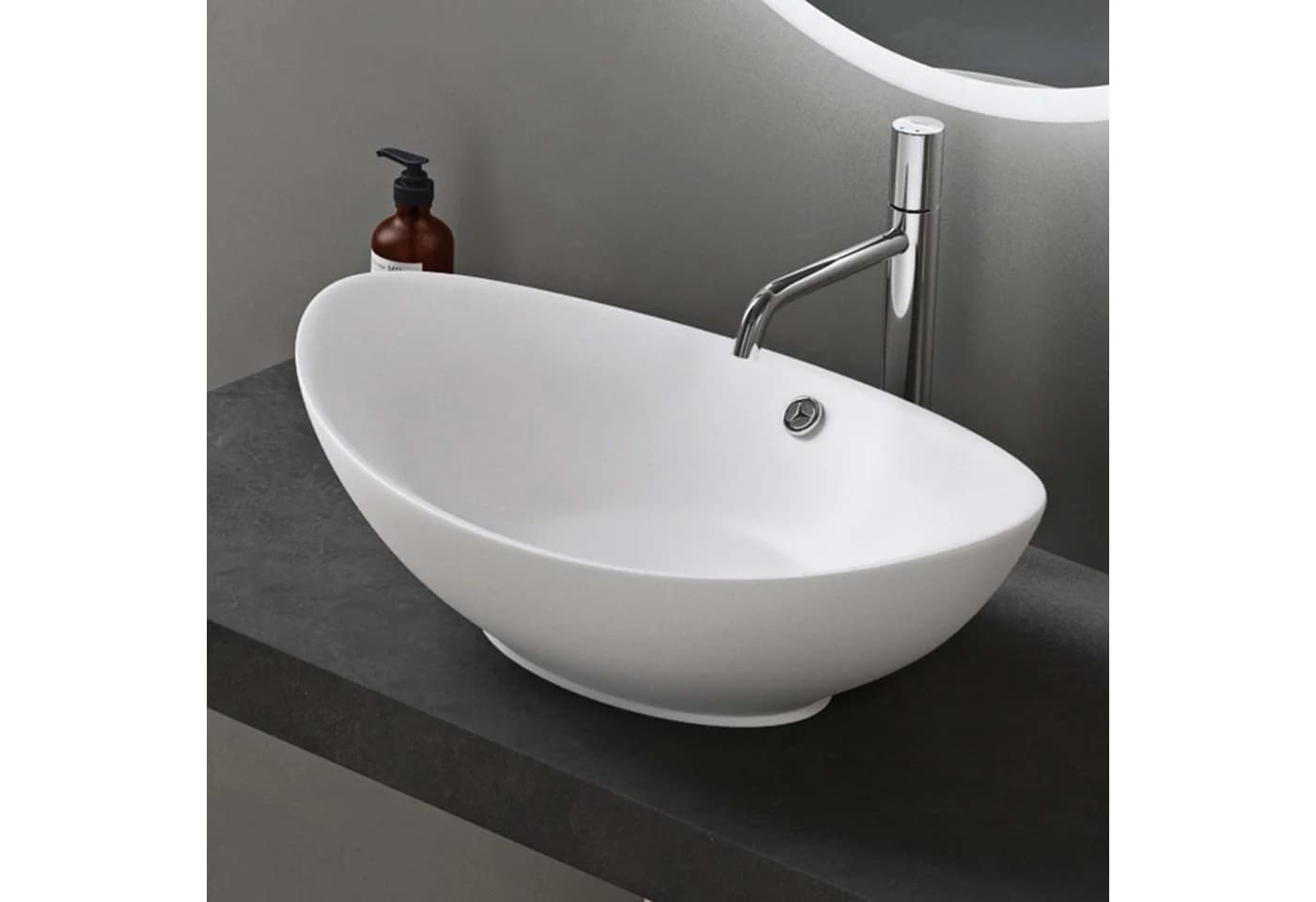 doporro Aufsatzwaschbecken Oval Keramik Br818 Nano-Versiegelung Matt Weiß