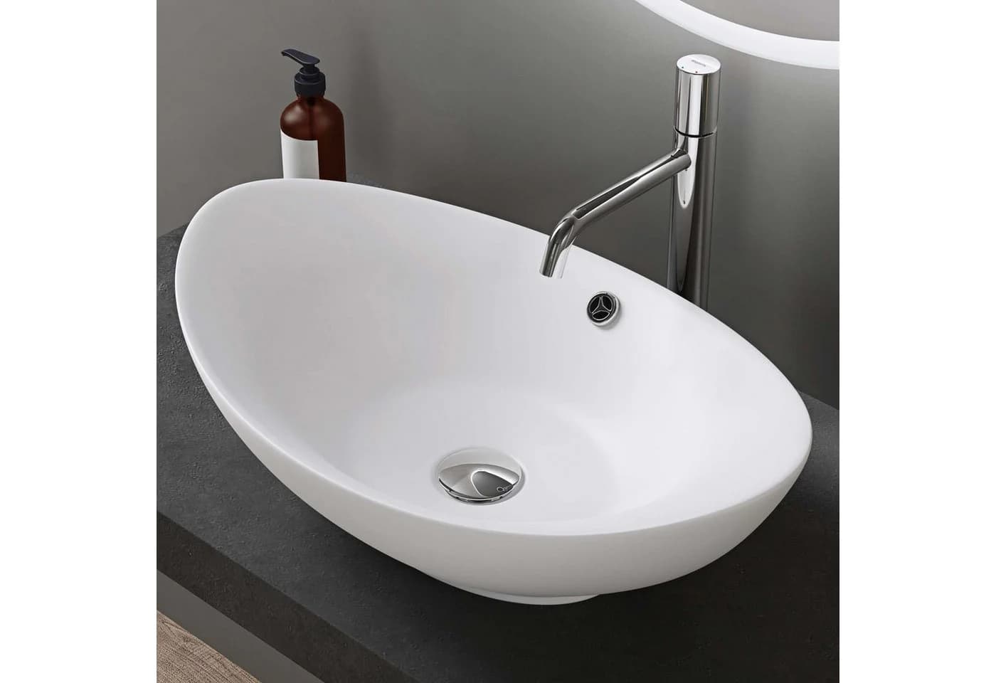 doporro Aufsatzwaschbecken Oval Keramik Br818 Nano-Versiegelung Matt Weiß - Bild 3