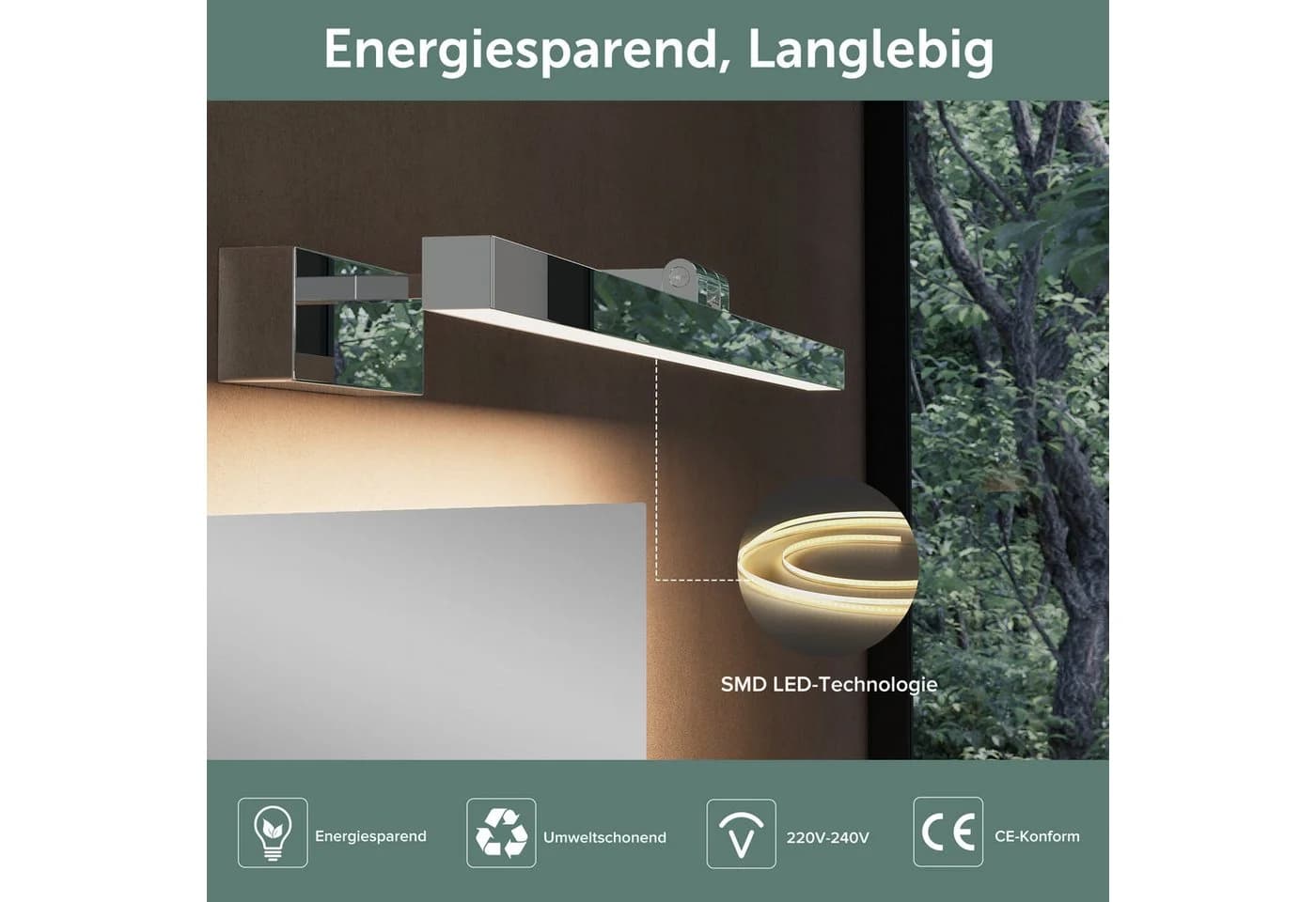doporro LED Spiegelleuchte Wandlampe 40/60cm 9W/14W LED Strahlenschön - Bild 3