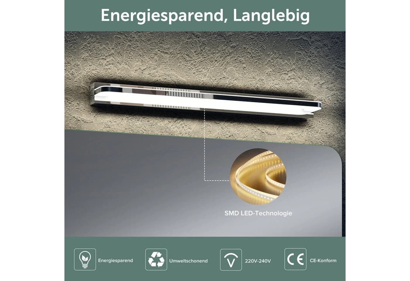 doporro LED Spiegelleuchte Wandlampe Badleuchte SparkLuxe Chrom - Bild 4