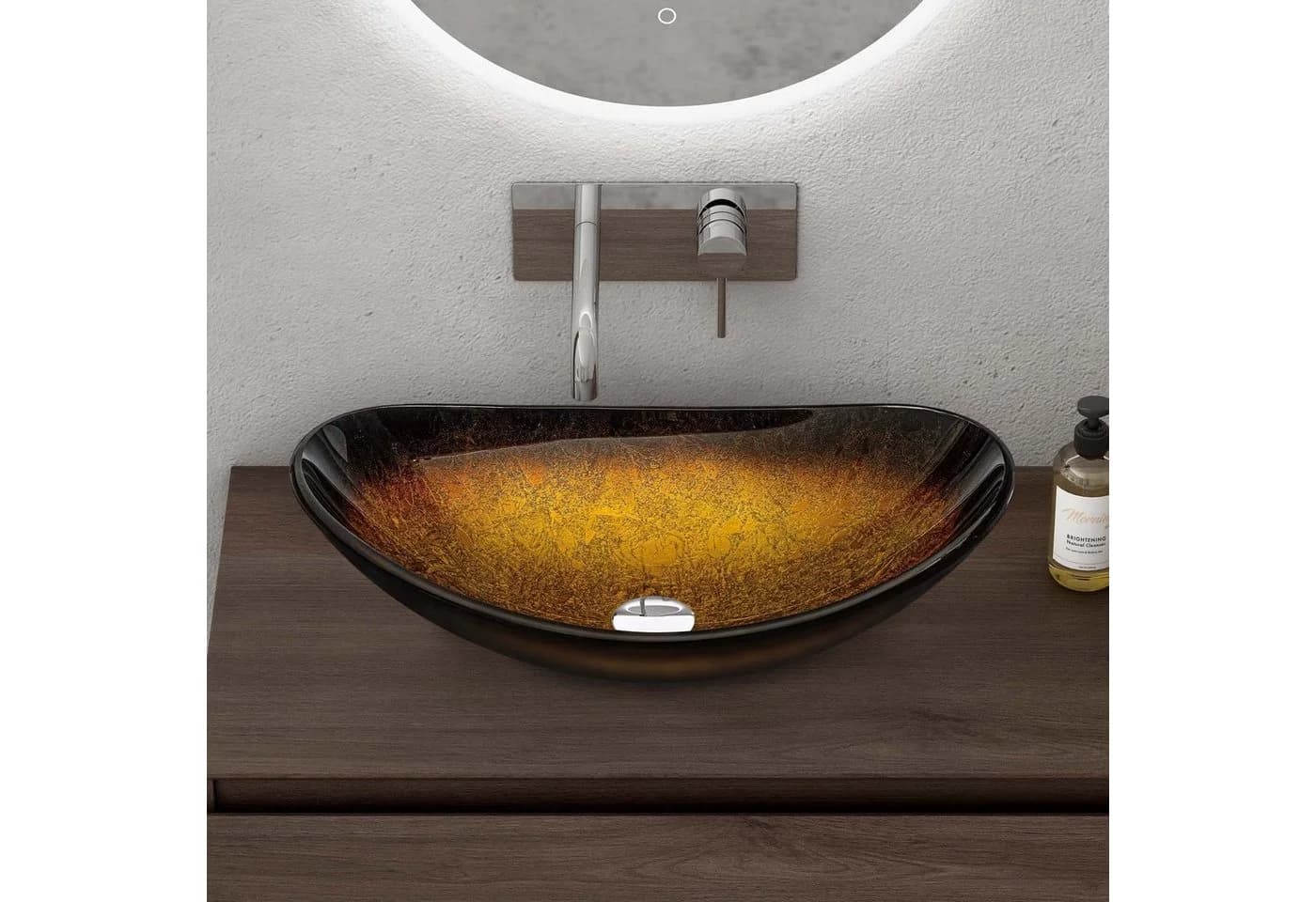 doporro Aufsatzwaschbecken Oval Kristallbecken Minerva Gold Transparent
