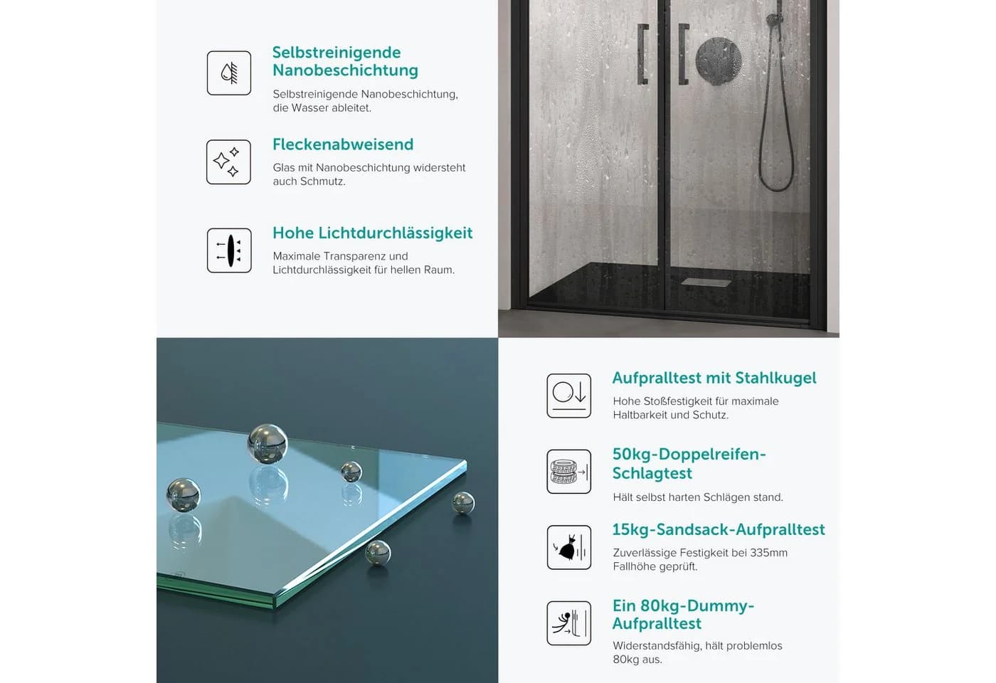 doporro Dusch-Nischentür Teramo66 ESG-Sicherheitsglas NANO-Beschichtung - Bild 4