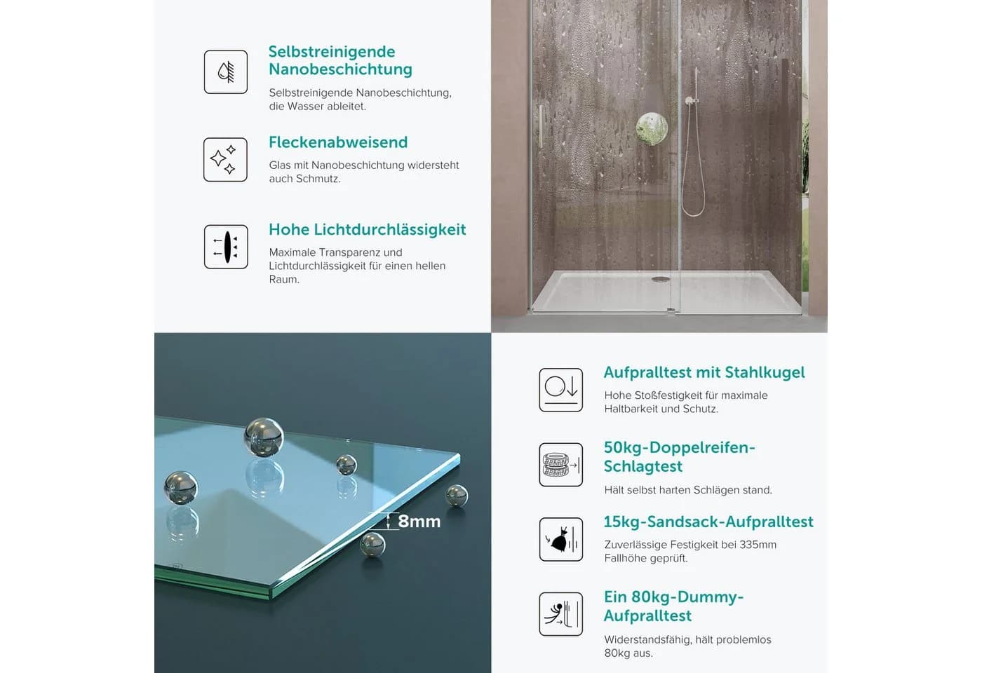 doporro Dusch-Schiebetür Duschtür Nischentür Duschabtrennung Duschkabine Klarglas Teramo4 - Bild 4