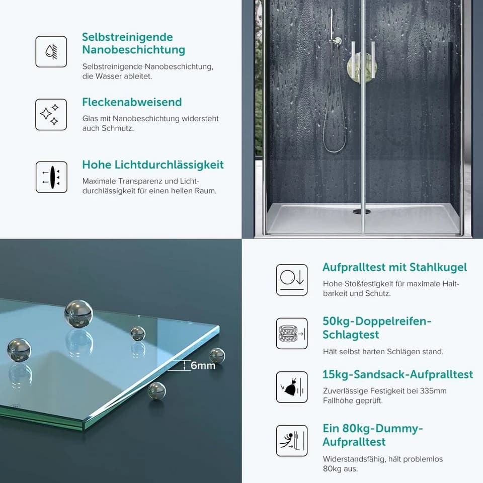 doporro Dusch-Nischentür Teramo24 mit ESG-Sicherheitsglas & NANO-Beschichtung - Bild 4