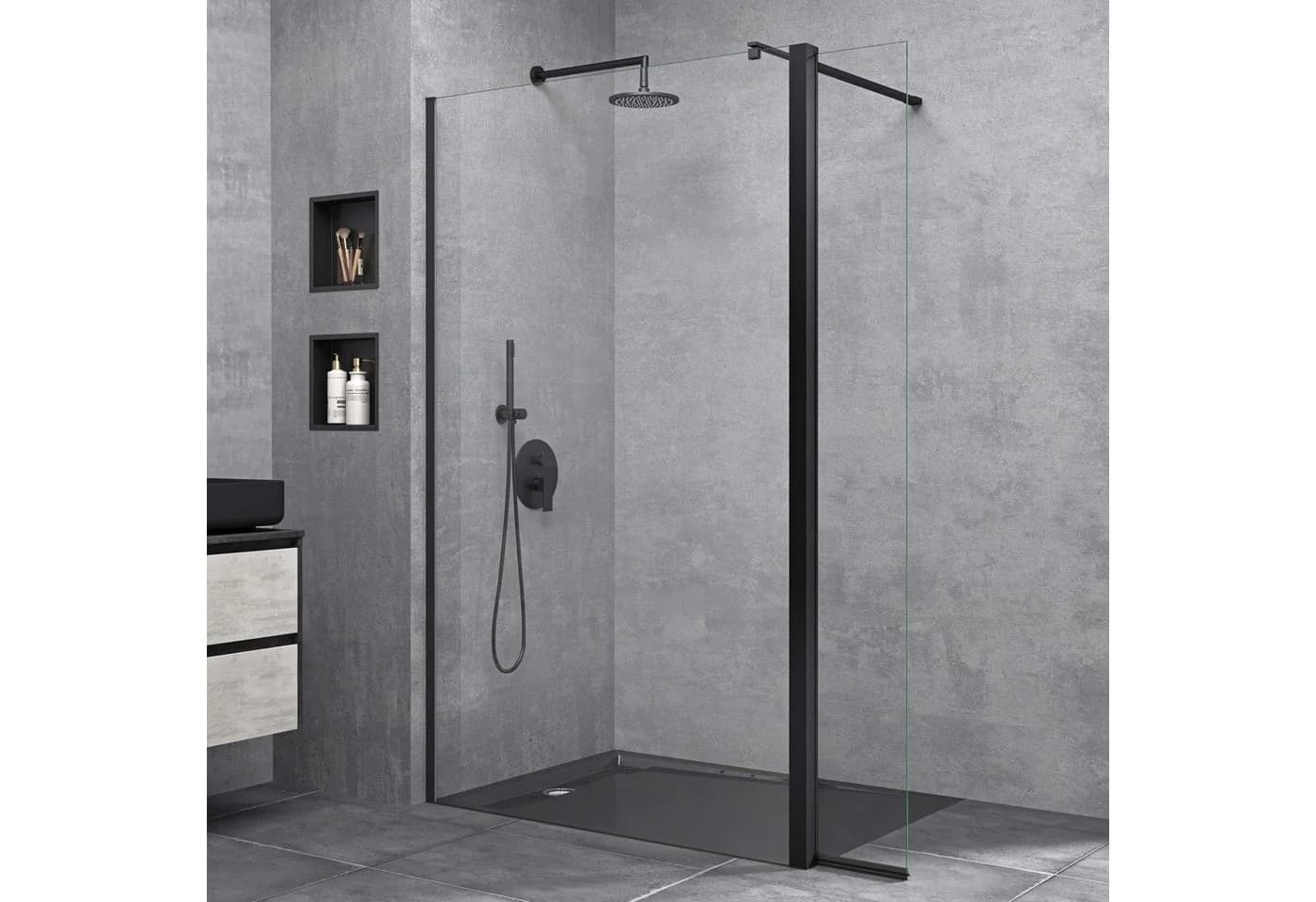 doporro Walk-in-Dusche Duschwand mit Nebenteil - Schwarz/Silber