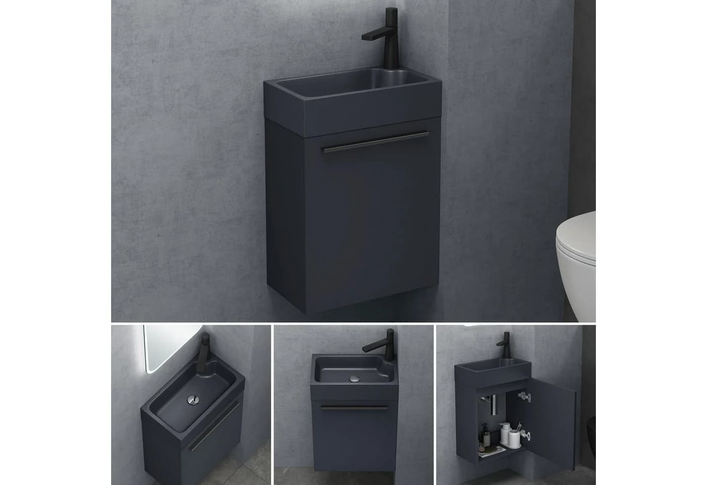 doporro Badmöbel-Set Pisa mit Unterschrank und Waschbecken Grau/Schwarz - Bild 3