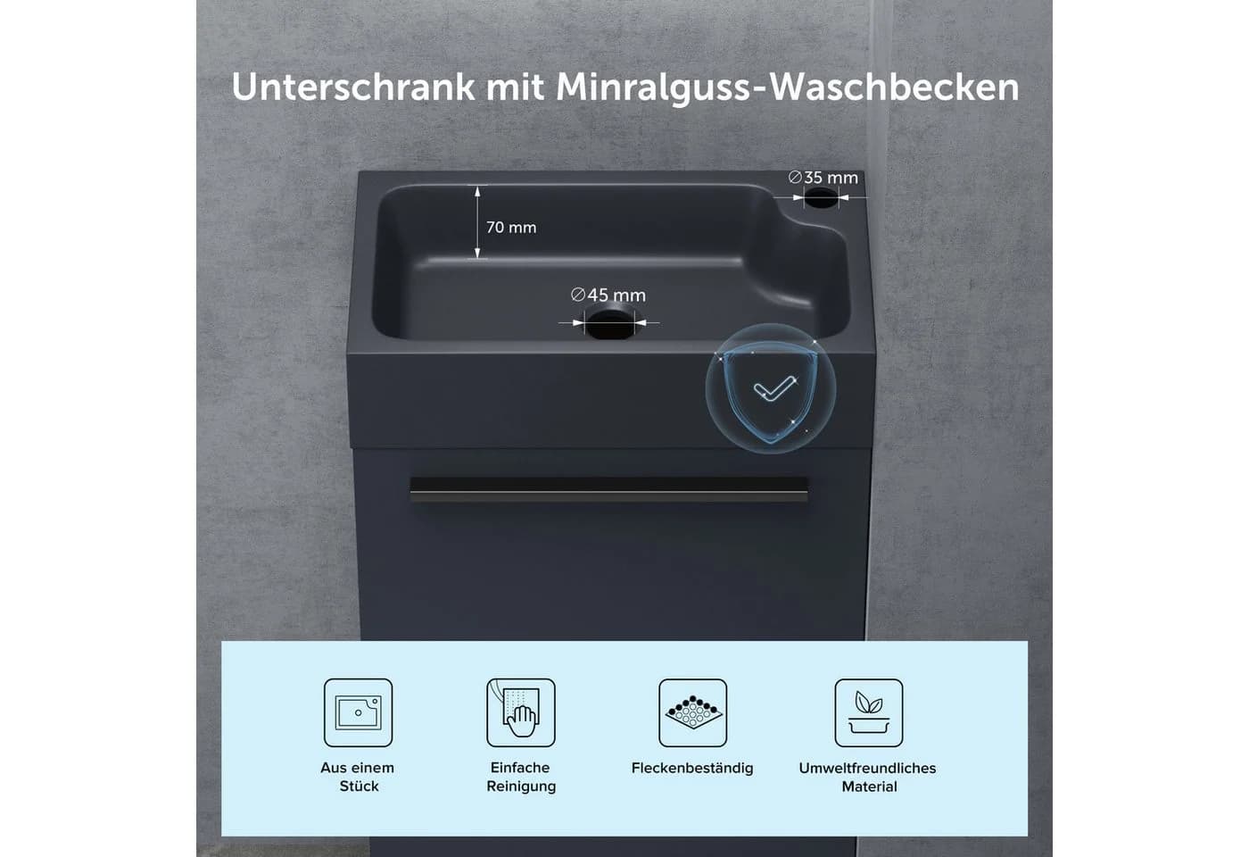 doporro Badmöbel-Set Pisa mit Unterschrank und Waschbecken Grau/Schwarz - Bild 4