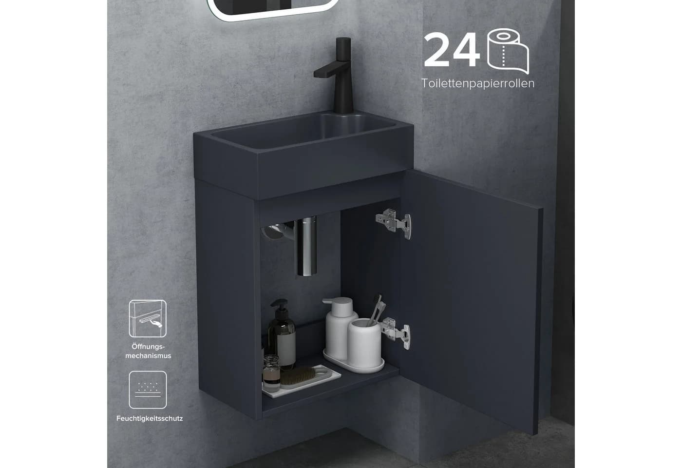 doporro Badmöbel-Set Pisa mit Unterschrank und Waschbecken Grau/Schwarz - Bild 5