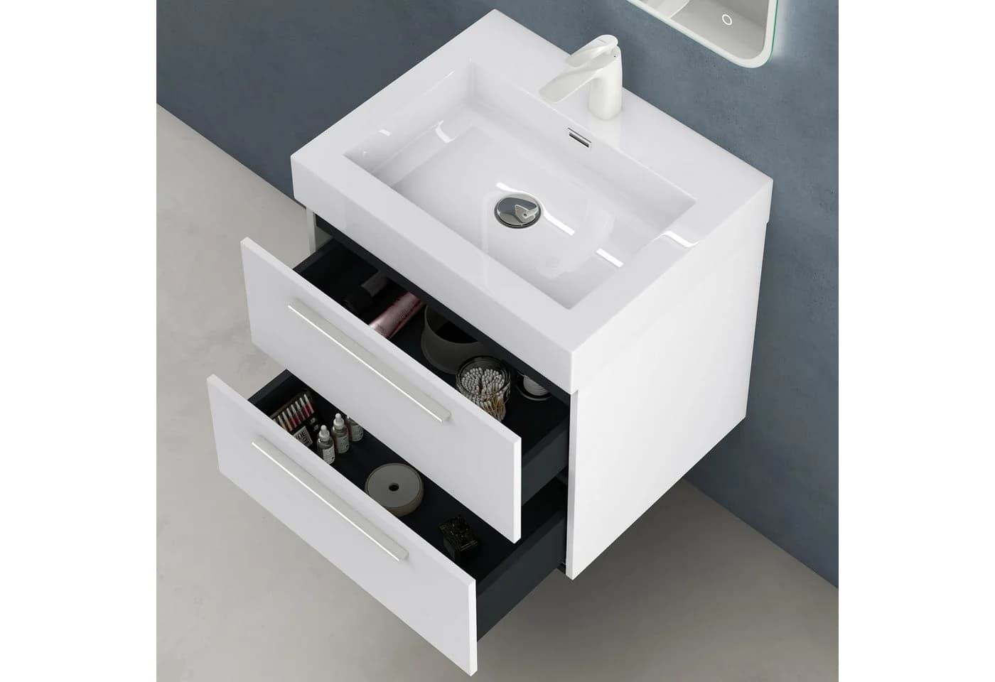 doporro Badmöbel-Set Quadratto mit Mineralguss-Waschbecken Weiß - Bild 5