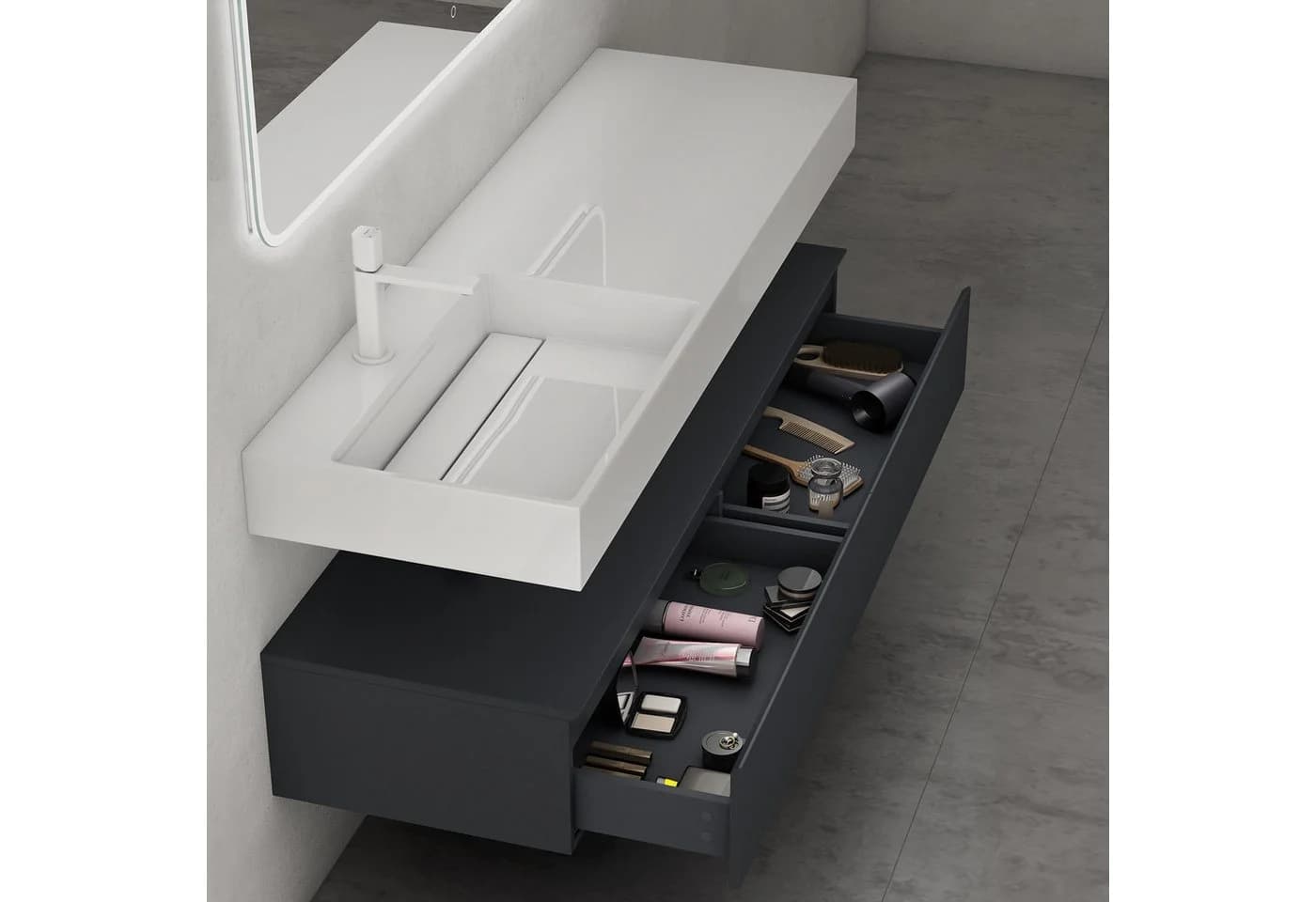 dopporro Badmöbel-Set 150cm mit Mineraguss-Waschbecken - Bild 5