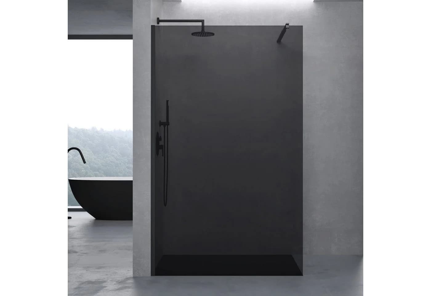 doporro Walk-in-Dusche Duschwand Schwarz mit Nano Glas ESG