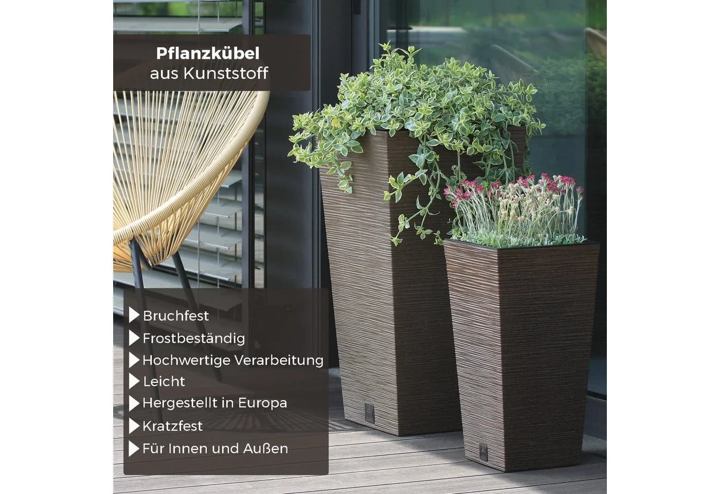 Annastore Pflanzkübel Rattan-Look Wetterfest Grau