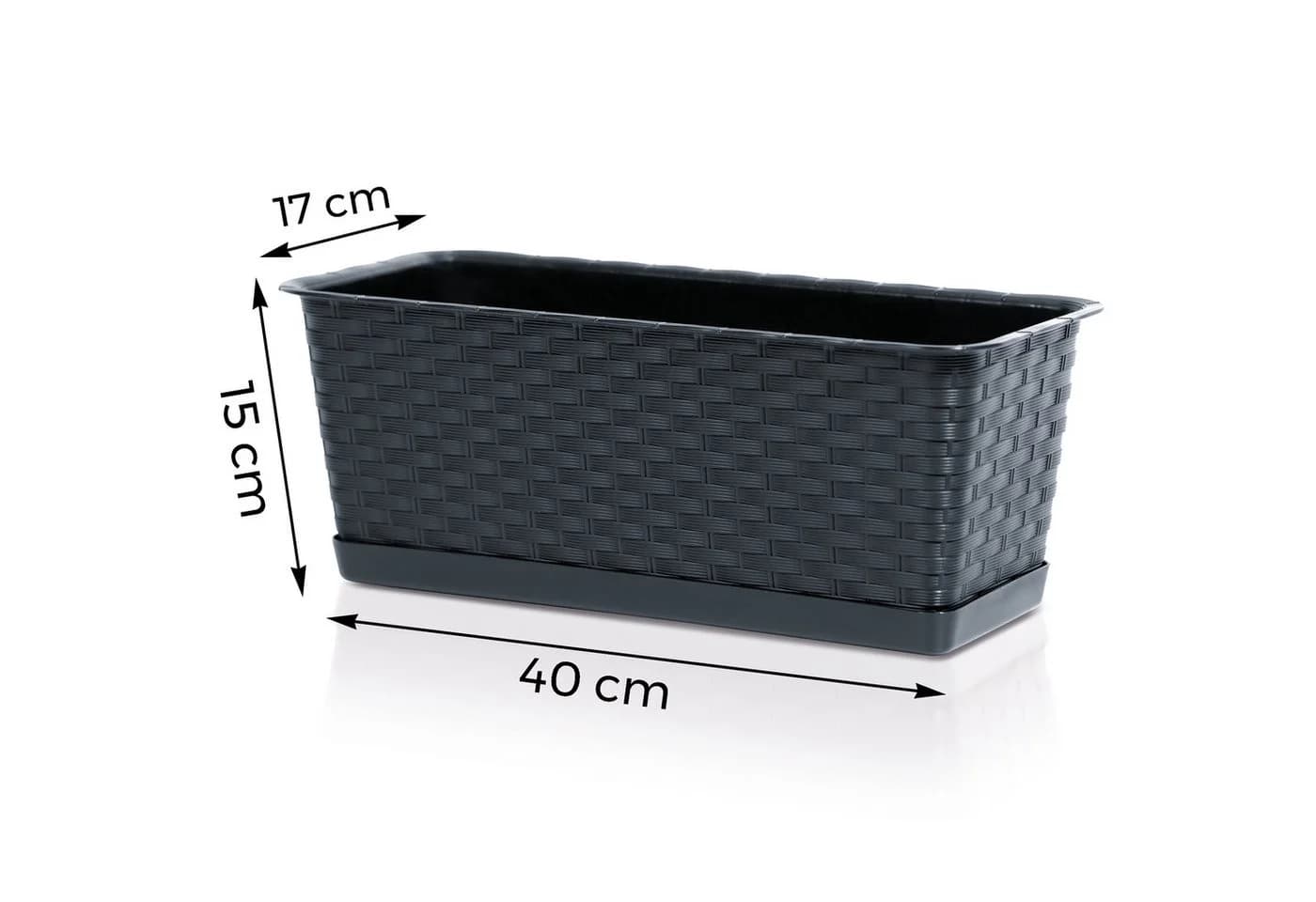 Annastore Balkonkasten Blumenkasten wetterfest Kunststoff Rattan-Optik Anthrazit