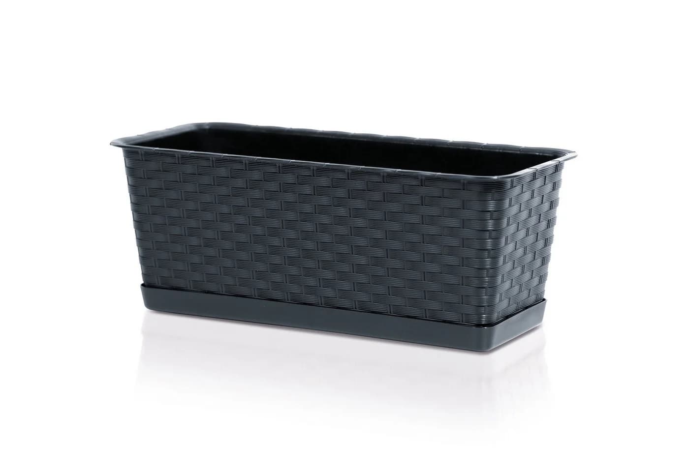 Annastore Balkonkasten Blumenkasten wetterfest Kunststoff Rattan-Optik Anthrazit - Bild 2