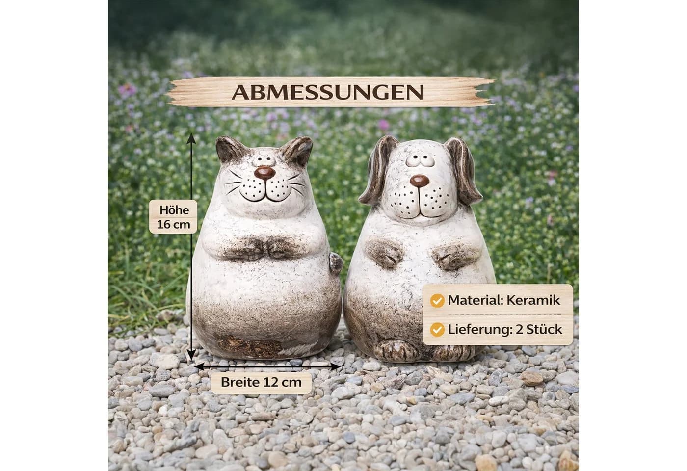 Annastore Zaunhocker Hund und Katze Terracotta Gartenfigur