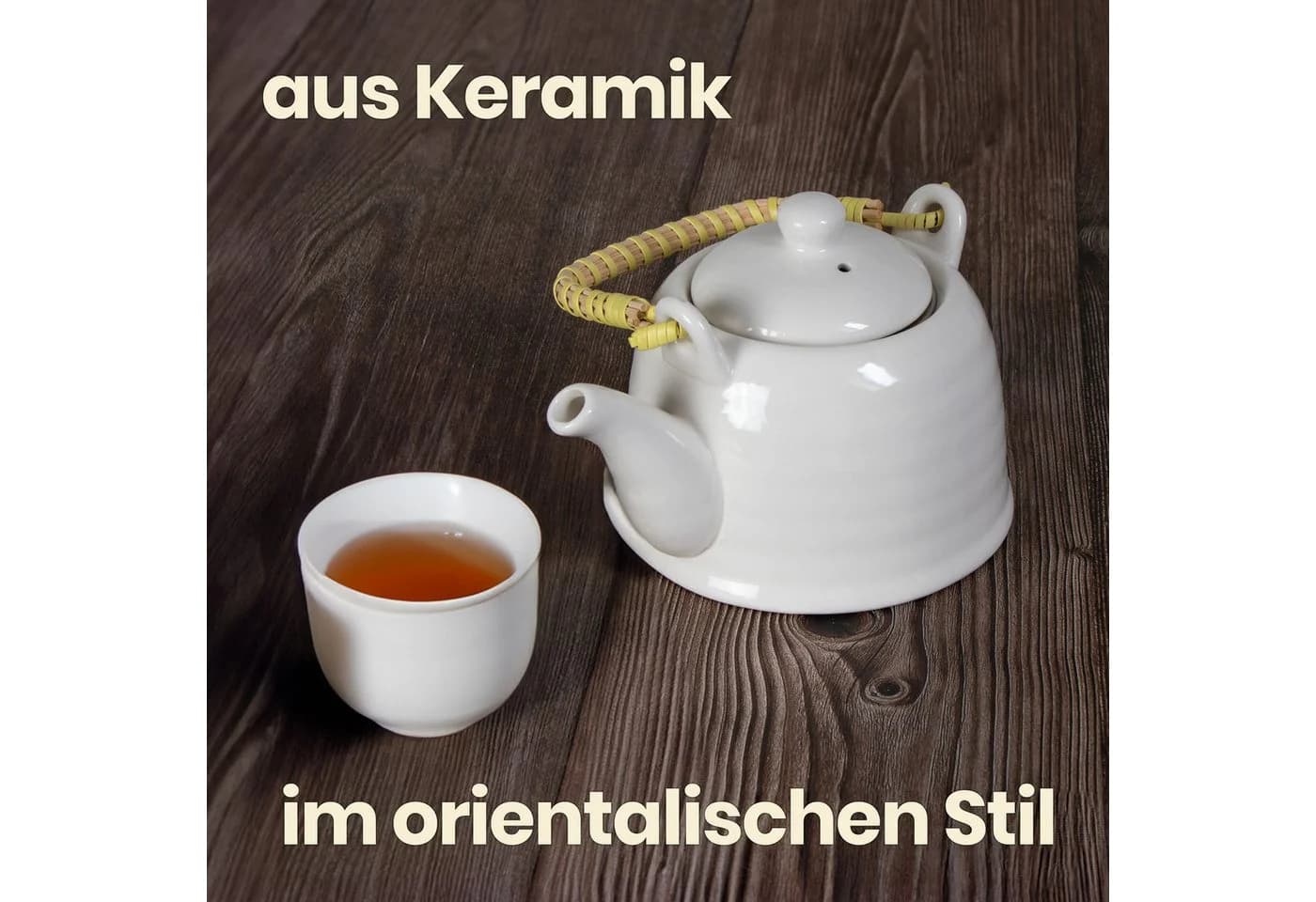 KVOTA Teekanne aus Keramik mit Bambusgriff und Sieb Weiß 600ml - Bild 3
