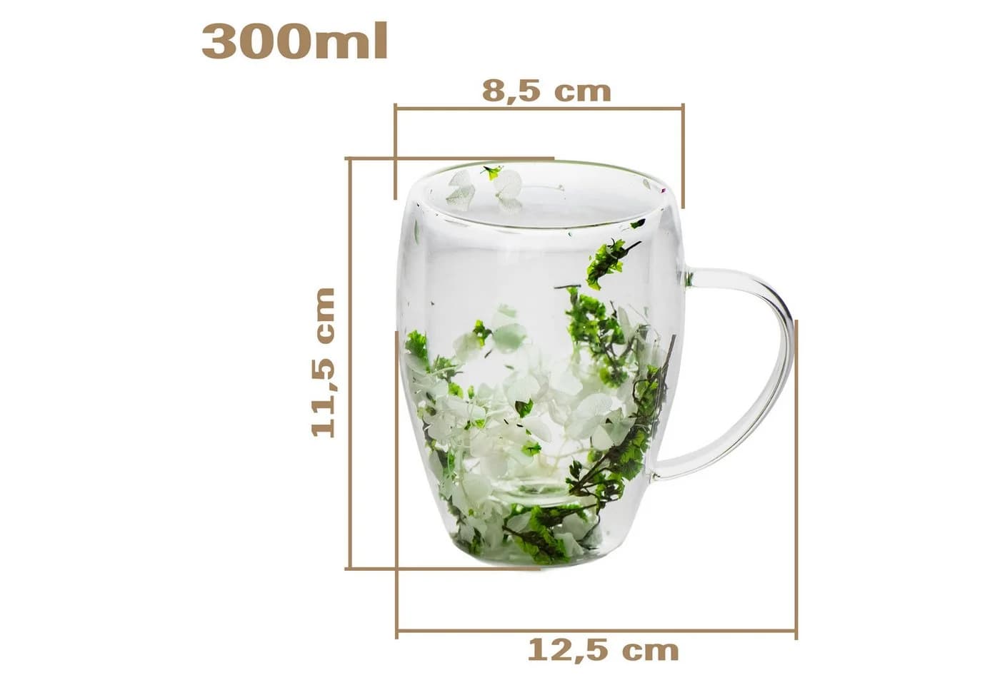 KVOTA Thermotasse Doppelwandig Glas 300ml mit Trockenblumen Grün - Bild 3
