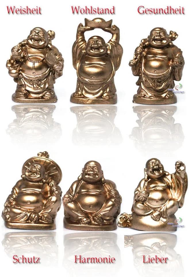 Yudu Buddha-Set 6-teilig Polyresin Glücksbringer Feng Shui - Bild 2