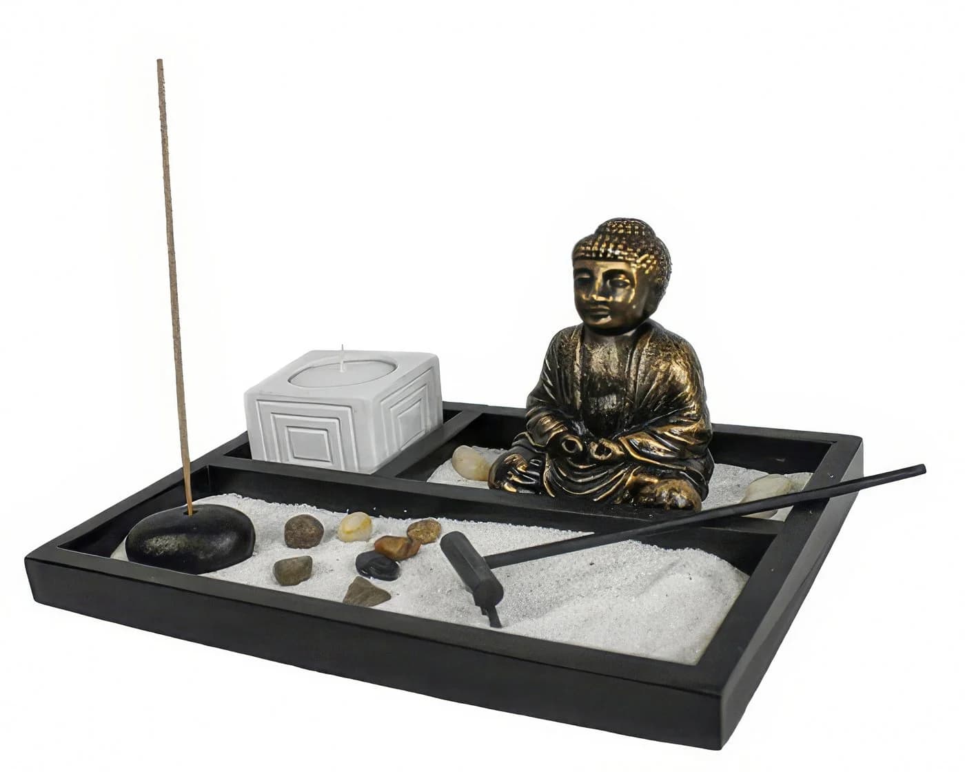 Yudu Dekofigur Zen-Garten mit Buddhafigur, Sand & Räucherstäbchen