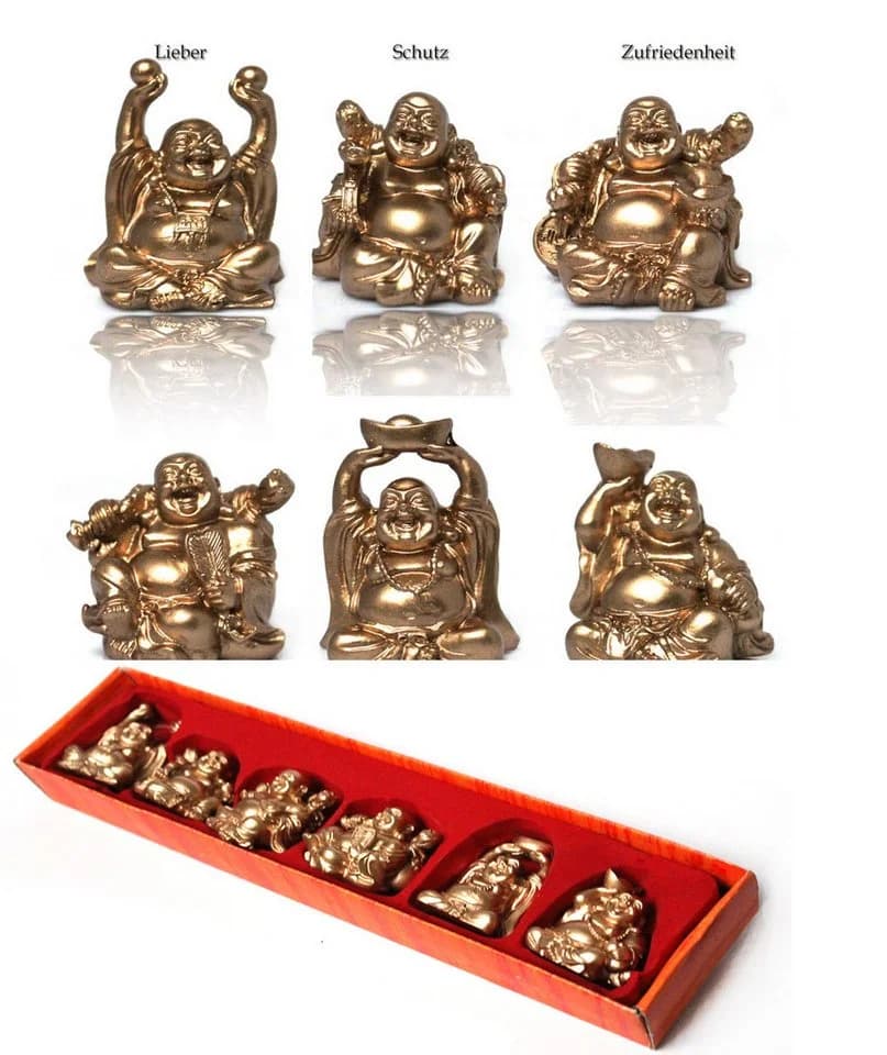 Yudu Buddhafigur 6 stück Verschiedene Buddha Figuren Glücksbringer Happy Buddha
