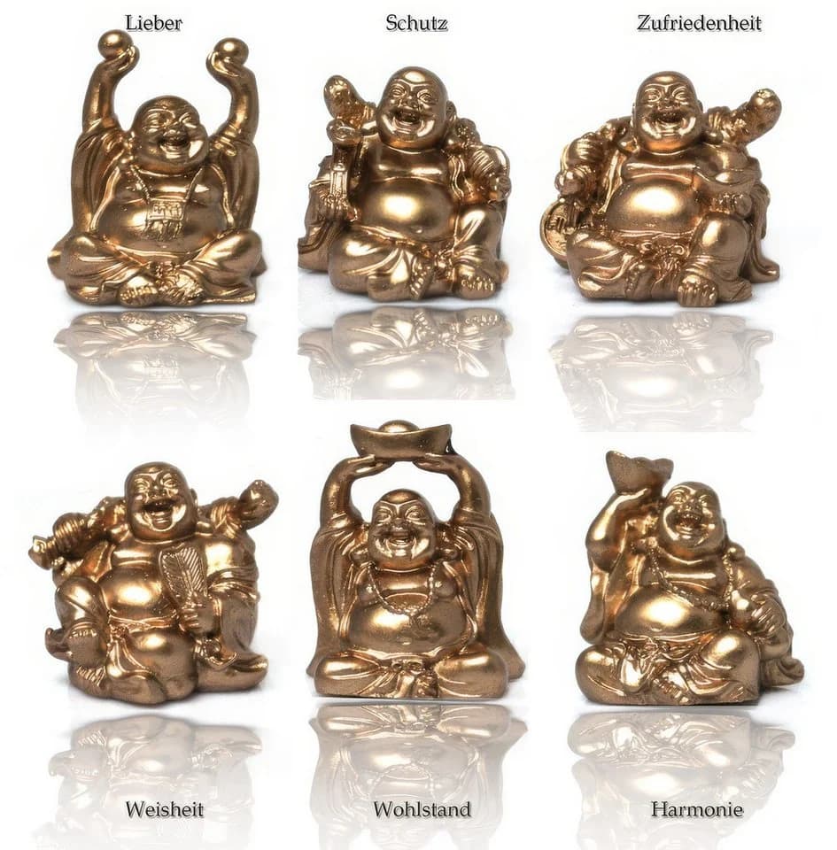 Yudu Buddhafigur 6 stück Verschiedene Buddha Figuren Glücksbringer Happy Buddha - Bild 2