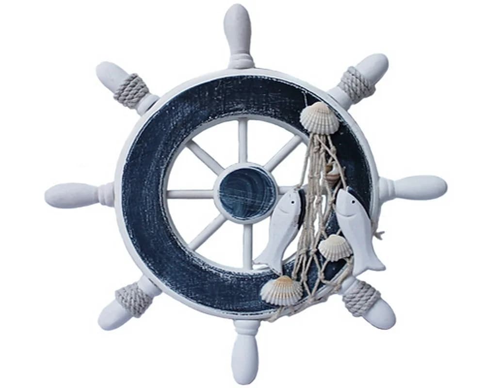 Yudu Deko Steuerrad Schiff Holz Weiß-Blau Maritime Wanddeko - Bild 2