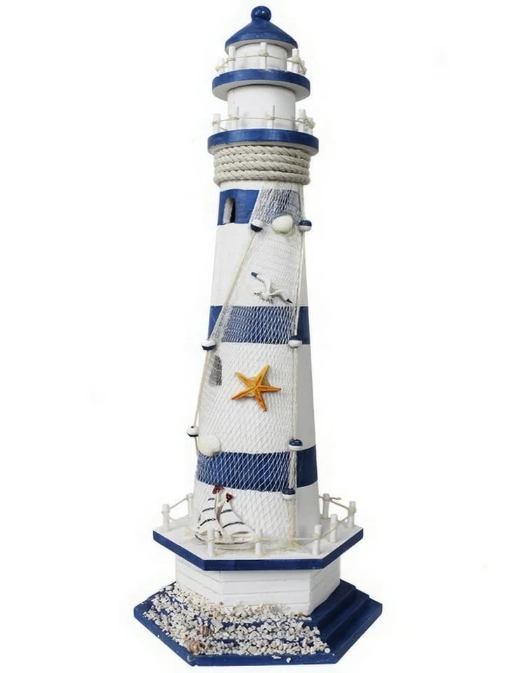 Yudu Dekofigur Leuchtturm Holz Maritime Deko mit Fischernetz - Bild 2