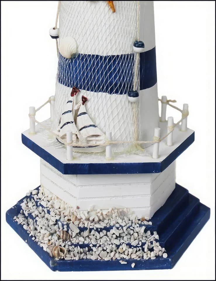 Yudu Dekofigur Leuchtturm Holz Maritime Deko mit Fischernetz - Bild 3