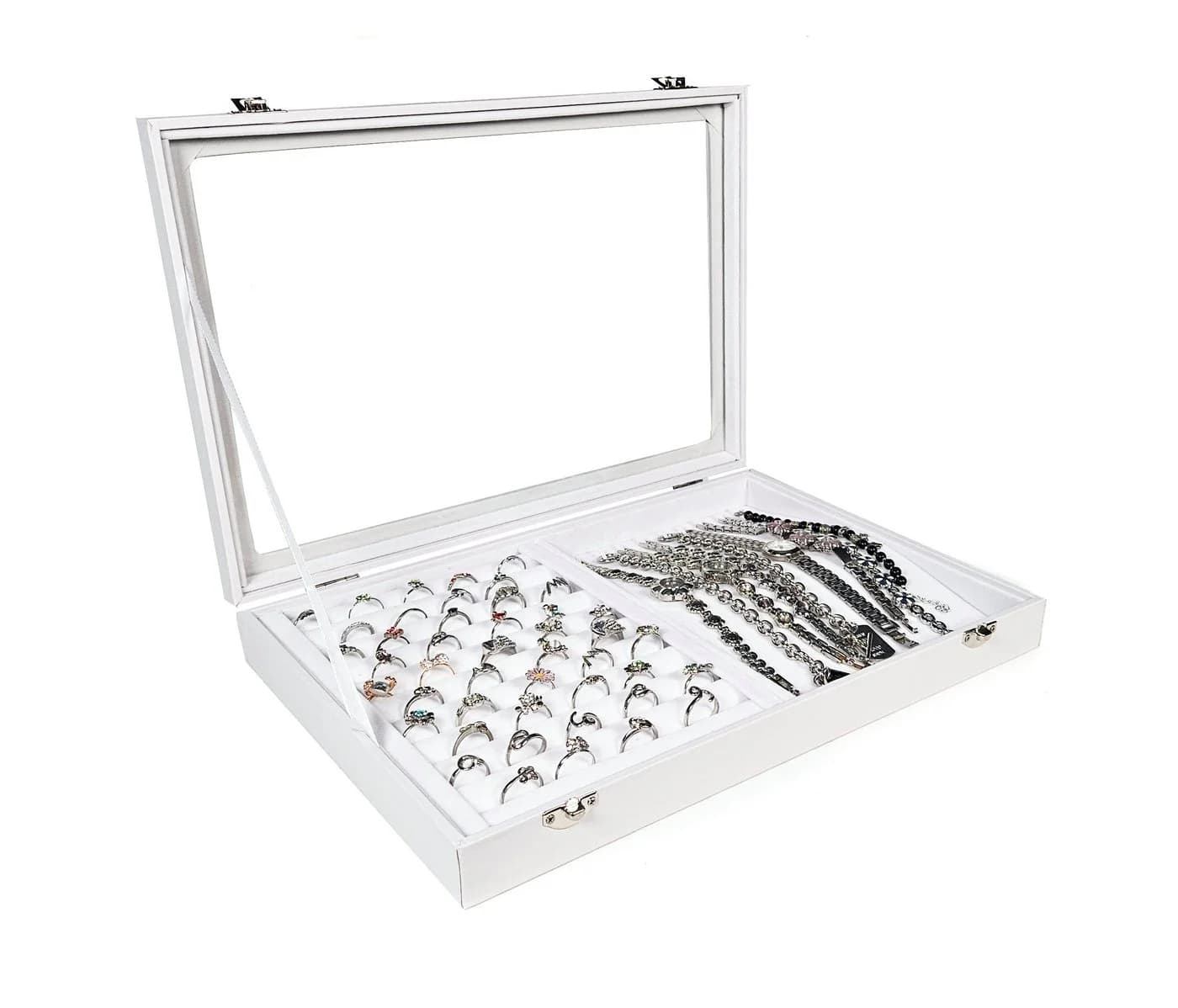 Yudu Schmuckkasten mit Glasdeckel und Samt-Innenleben Weiß - Bild 2