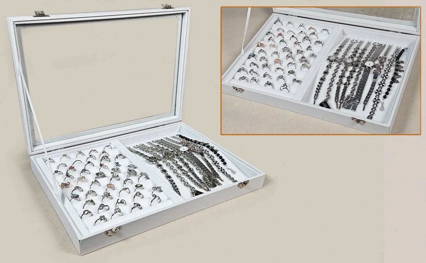 Yudu Schmuckkasten mit Glasdeckel und Samt-Innenleben Weiß - Bild 5
