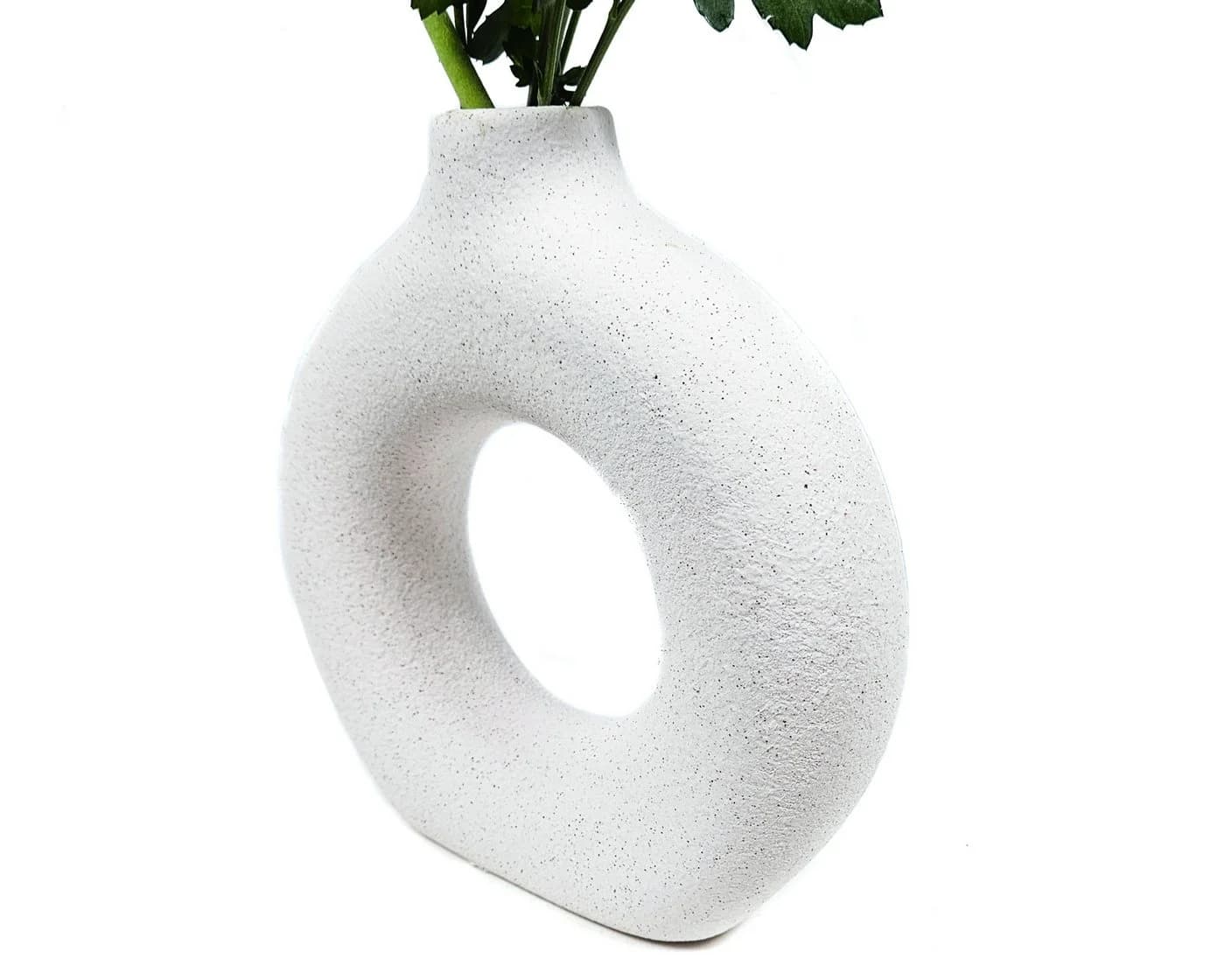 Yudu Tischvase Blumenvase rund Design Keramik sandig - Bild 3