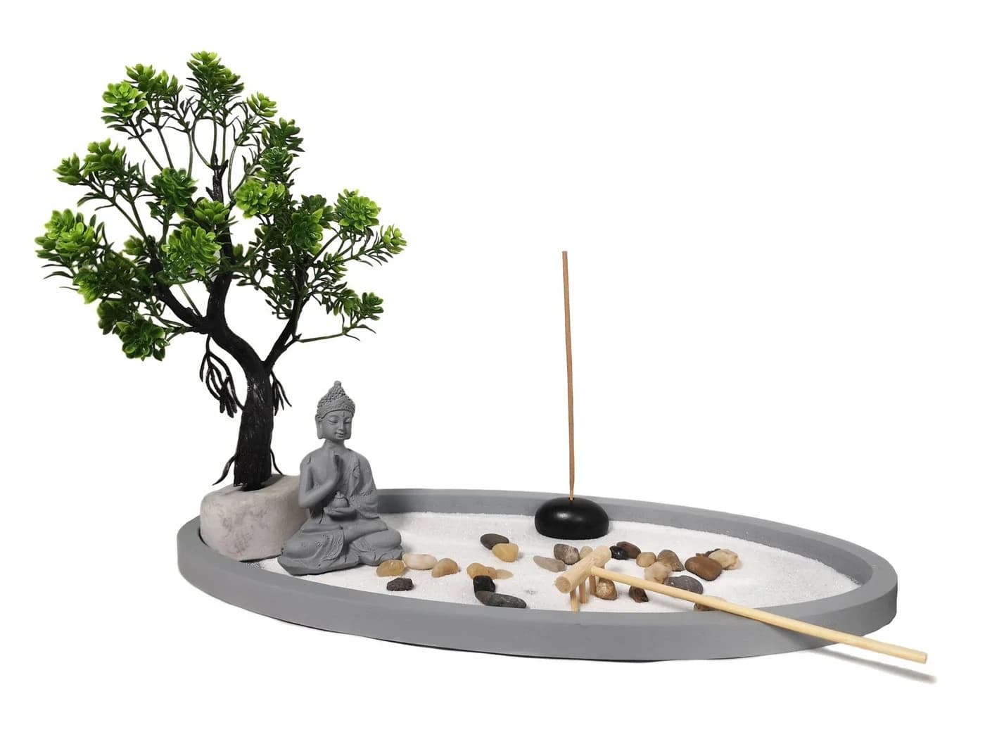 Yudu Dekofigur Zen-Garten mit Buddhafigur, Rauchstab & Bonsai