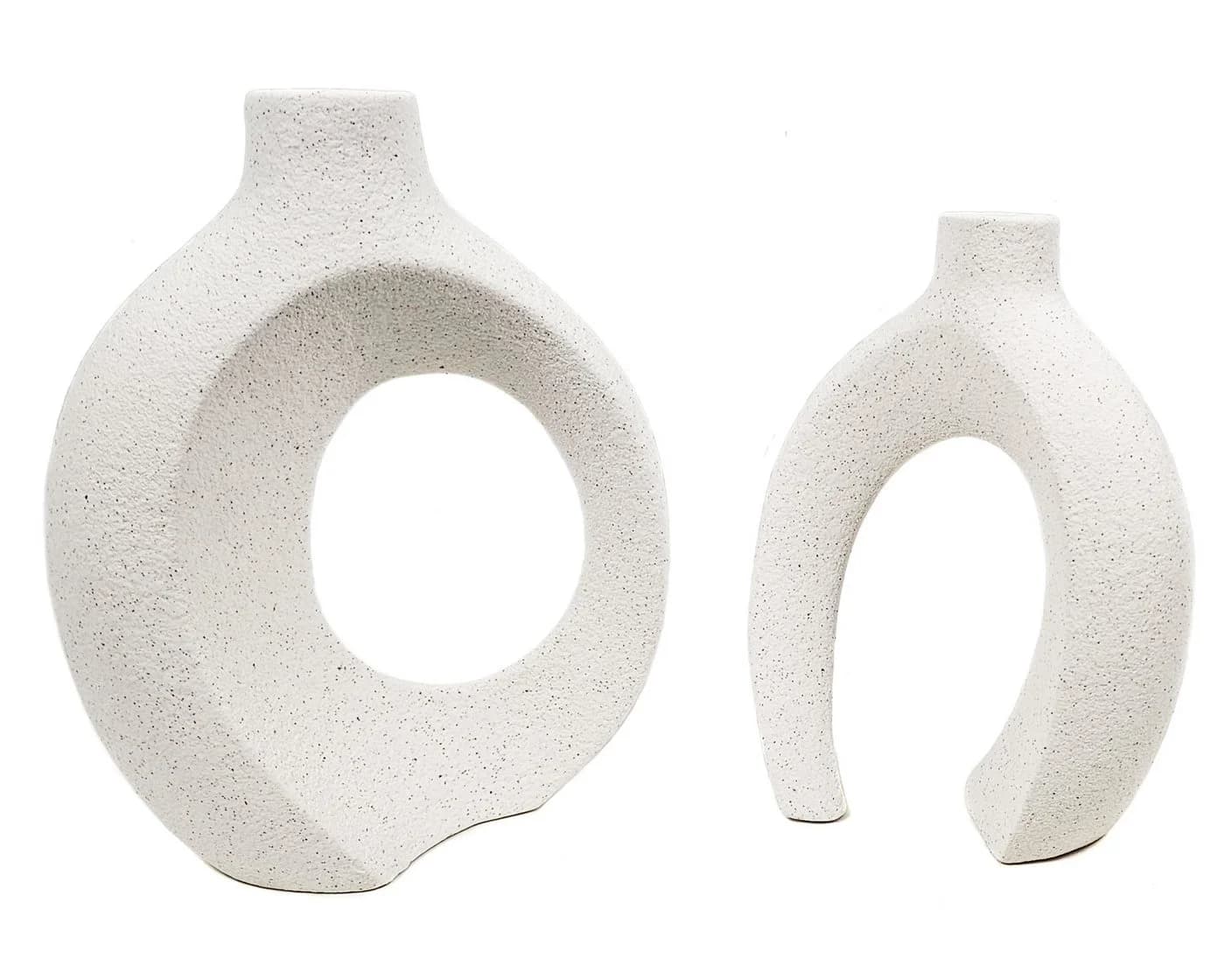 Yudu Tischvase 2-teiliges Vasen Set Weiss Keramik Romantik Design - Bild 4