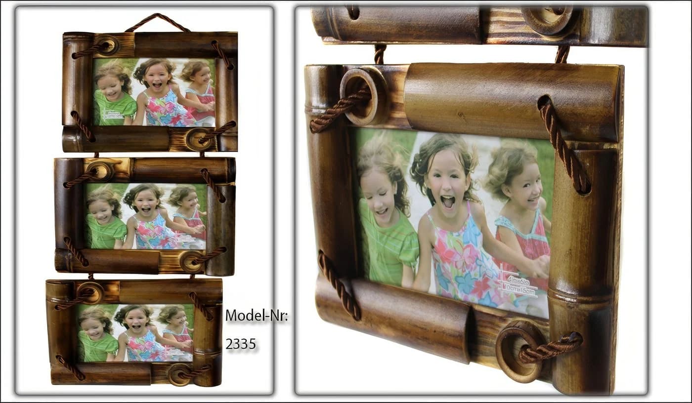 Yudu 3-teiliger Bilderrahmen aus Holz und Bambus für 10x15 cm Fotos