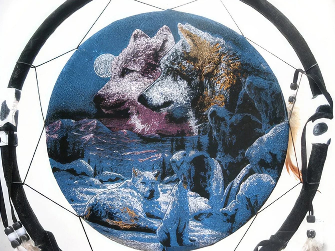 Yudu Traumfänger mit Wolf-Motiv und Feder-Gehänge - Bild 2