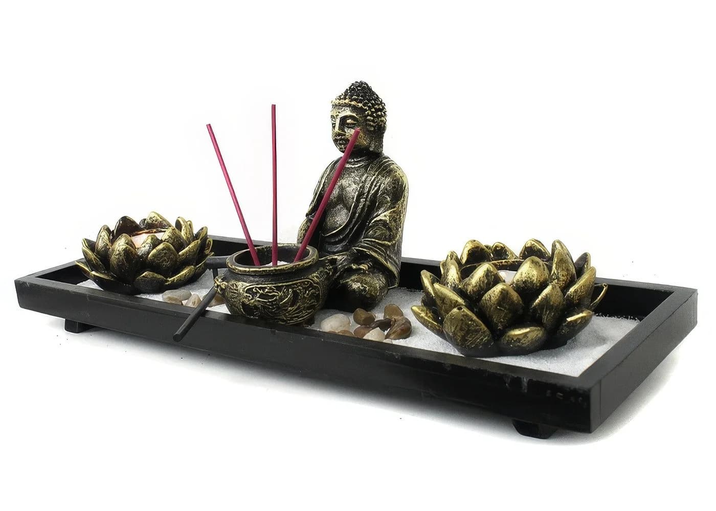 Yudu Zen-Garten Set mit Buddhafigur, Holzschale & Teelichthalter - Bild 2