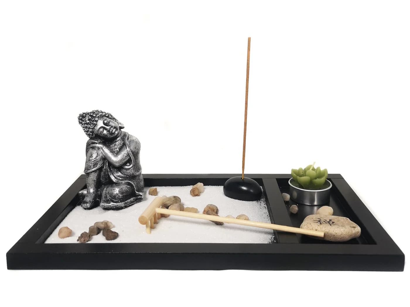 Yudu Zen-Garten Set mit Buddhafigur, Holzschale & Teelichthalter - Bild 2