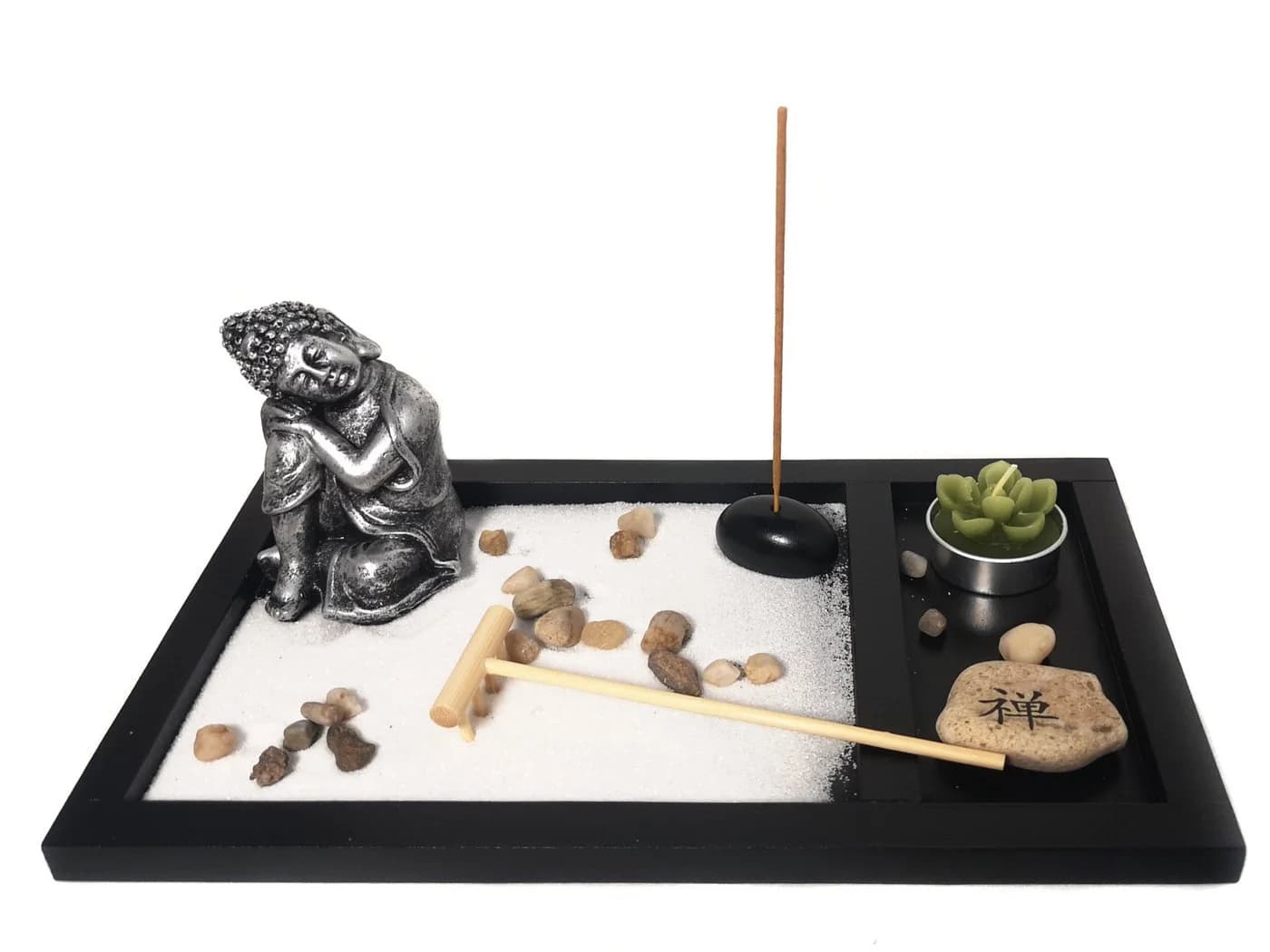 Yudu Zen-Garten Set mit Buddhafigur, Holzschale & Teelichthalter - Bild 3