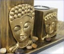 Yudu 3er Deko-Teelichthalter Fengshui Buddhakopf 3D Effekt Gold Bild 4