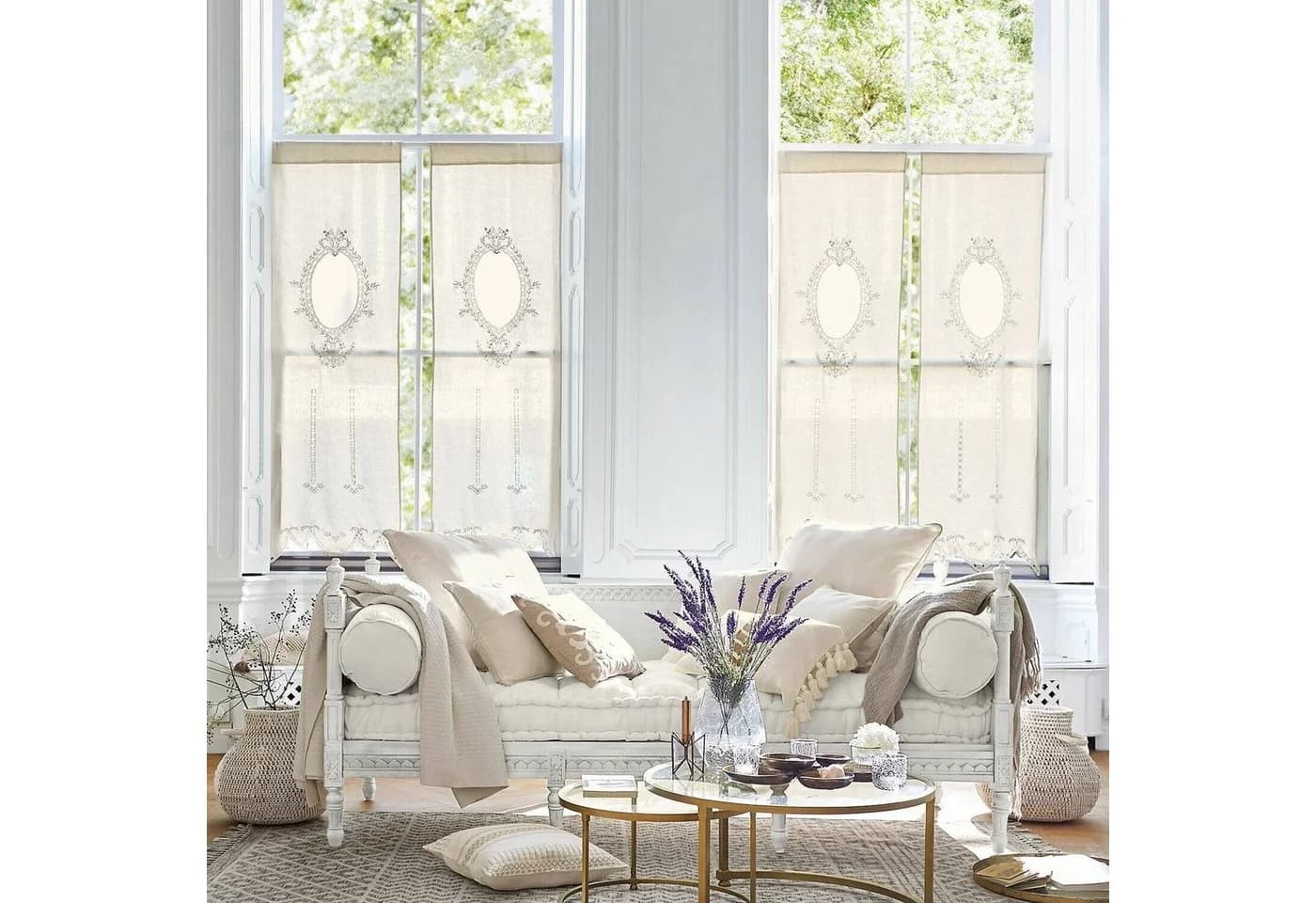 Mirabeau Scheibengardine Loiret Creme Klassizistisch Leinen Stickerei - Bild 3