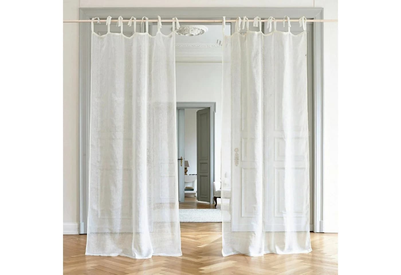 Mirabeau Vorhang Gardine Bisbee Creme 100% Leinen Bindebändchen Modern
