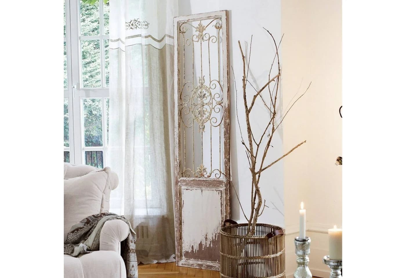 Mirabeau Paravent Deko-Paneel Versailles antikweiß Shabby-Chic