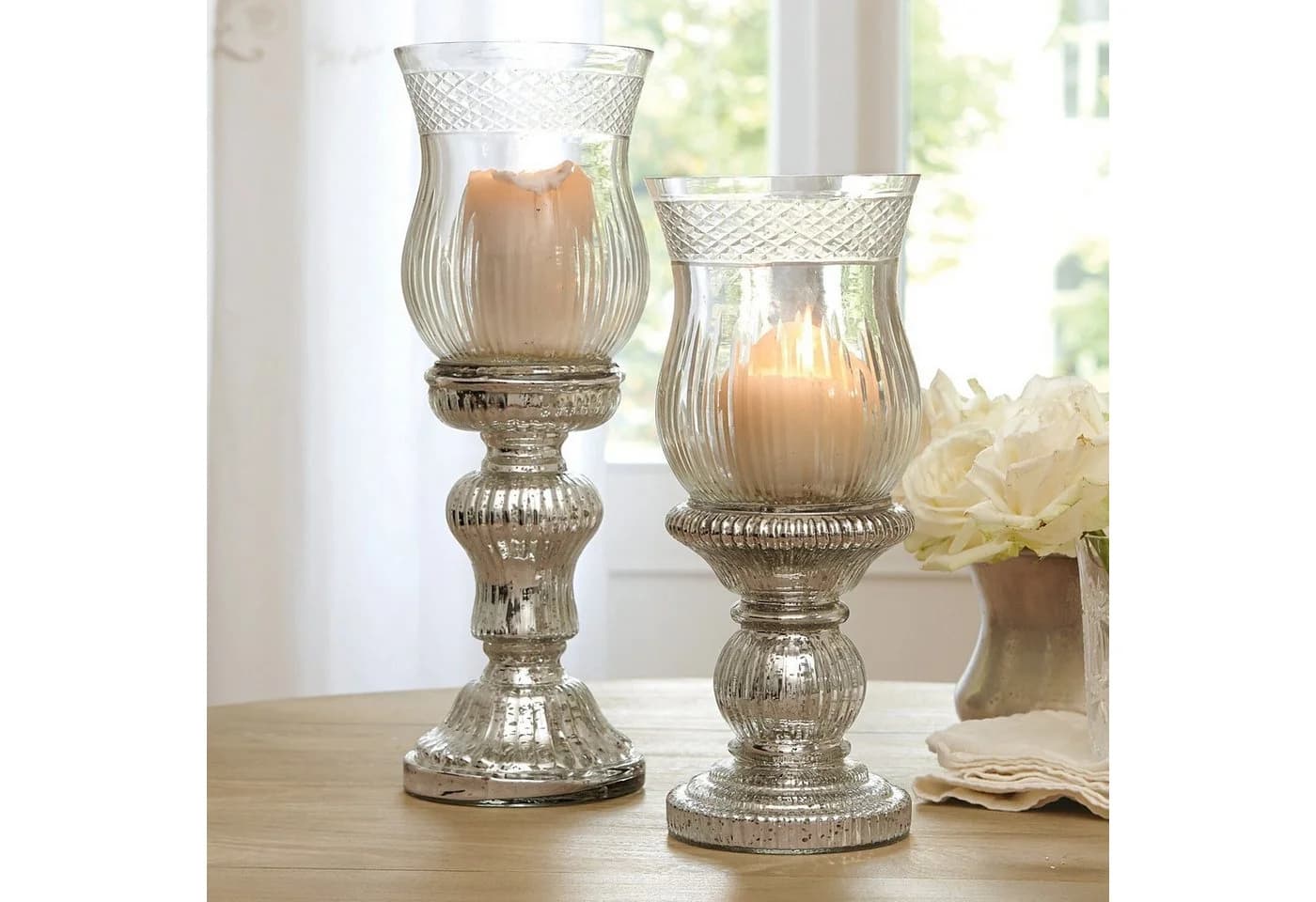 Mirabeau Kerzenständer 2er Set Luisant Silber/Klar Glas