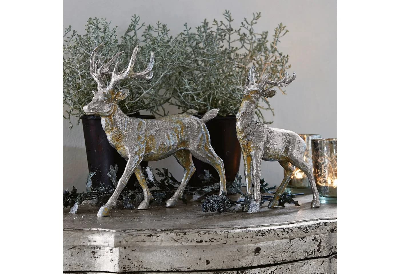 Mirabeau Weihnachtsfigur Hirsche 2er Set Silber