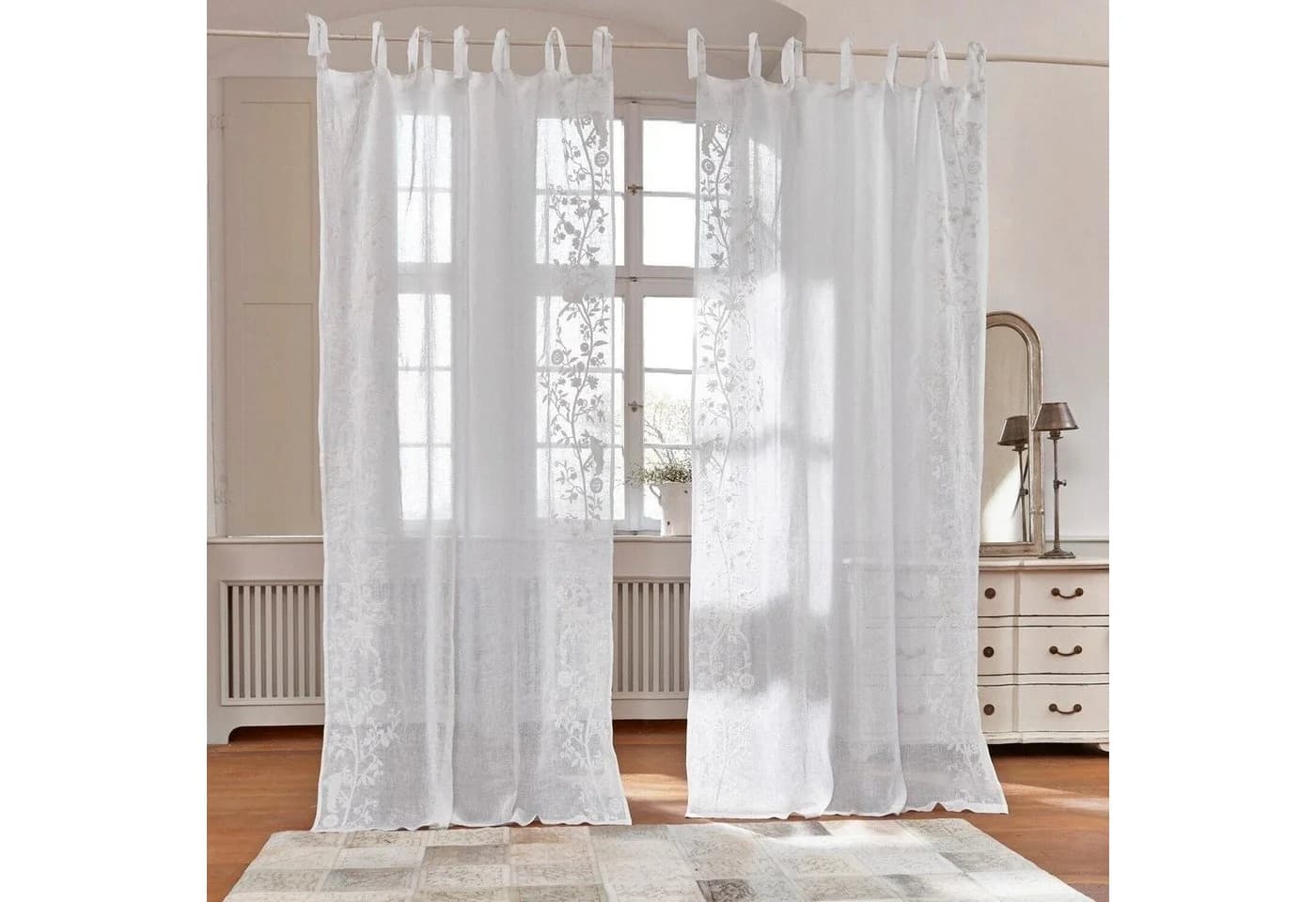 Mirabeau Vorhang Gardine Douvaine Weiß Florale Stickereien