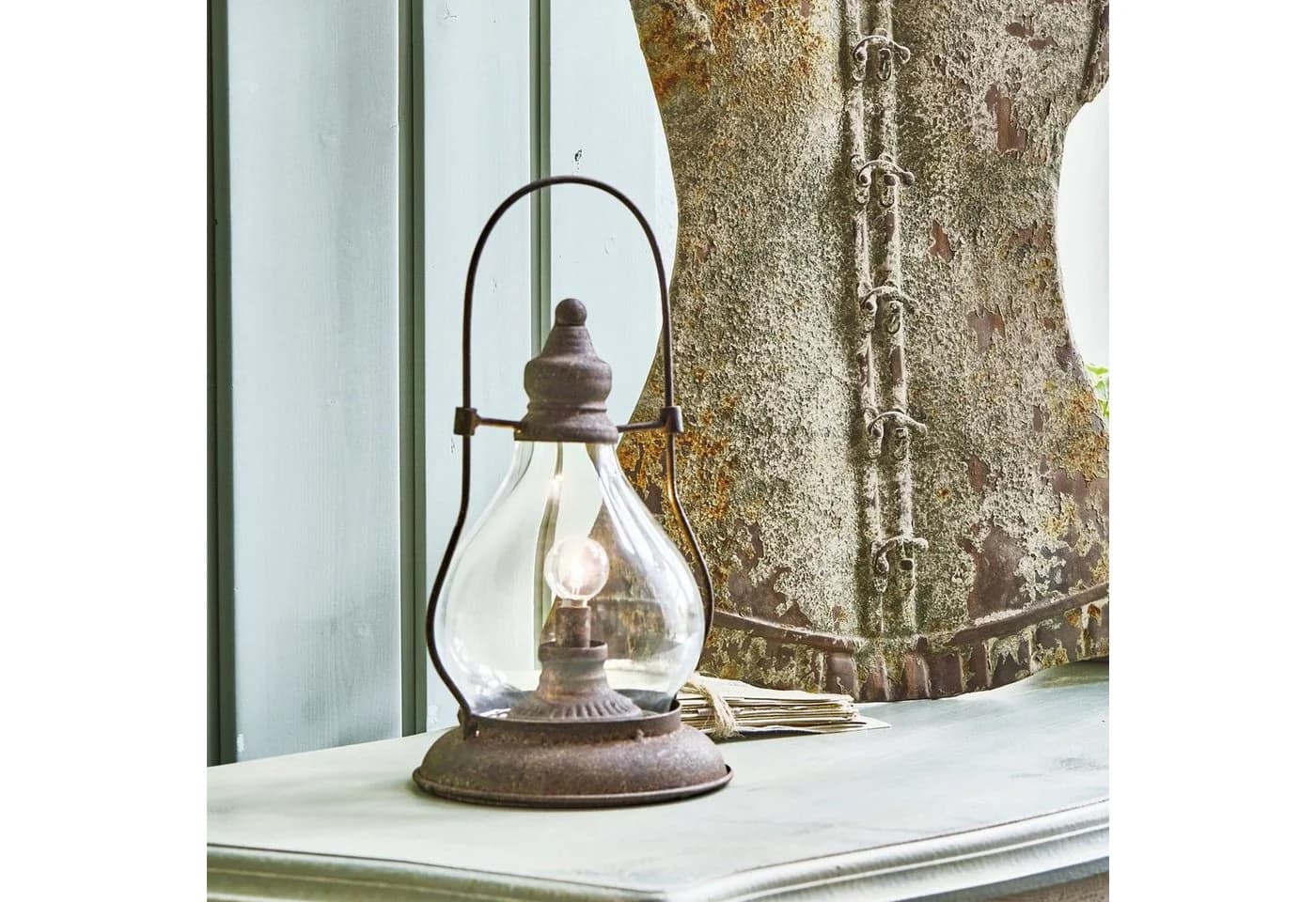 Mirabeau LED Laterne Cortney antikbraun - Antik-Look mit Eisen und Glas - Bild 3