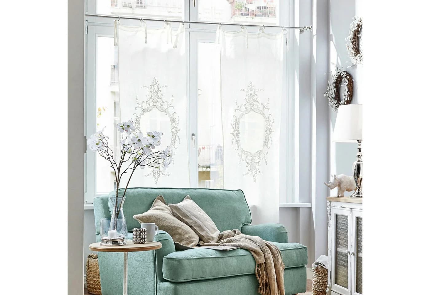 Mirabeau Vorhang Gardine Leia Creme Leinen Ornament-Stickerei - Bild 3