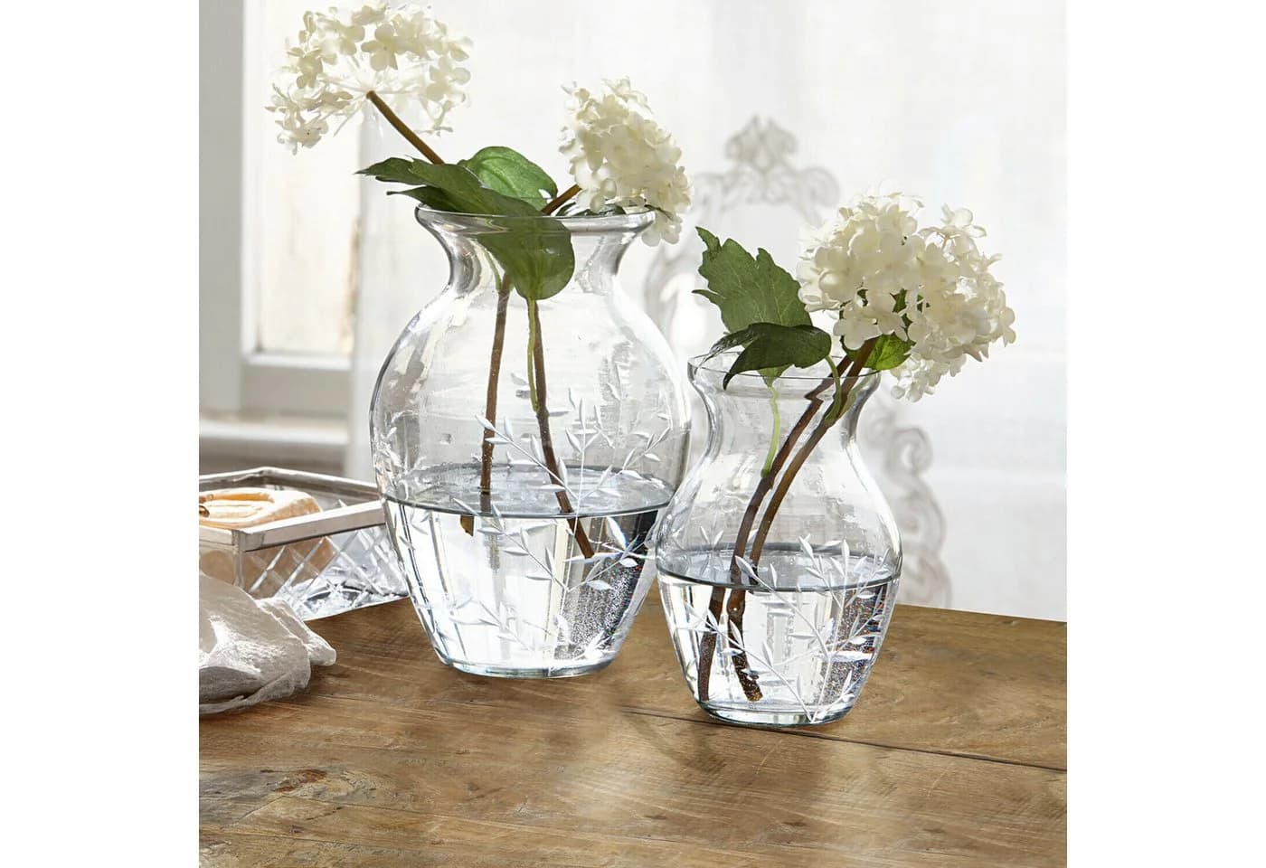 Mirabeau Tischvase 2er Set Paimpont klar Glas Ranken Schliff - Bild 3
