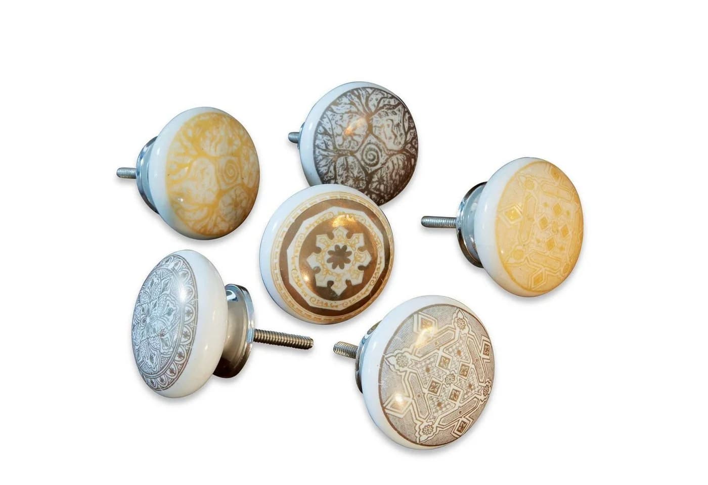Mirabeau Kommodengriffe 6er Set Tuffé Grau/Gold Keramik & Eisen - Bild 2